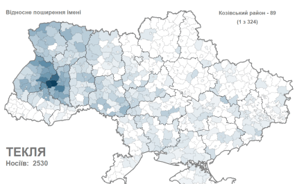 Карта распространения имени Текля в Украине