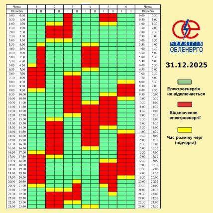 Графики отключений в Черниговской области 31 декабря