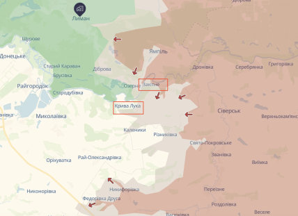 Заткіне та Крива Лука на карті