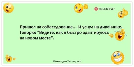 Анекдоты  о собеседовании на работу - Пришел на собеседование… И уснул на диванчике. Говорю: "Видите, как я быстро адаптируюсь на новом месте".