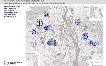 Схема размещения кварталов, которые подлежат первоочередной реконструкции /