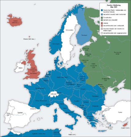 Мапа Європи у травні 1941 року перед початком німецько-радянської війни