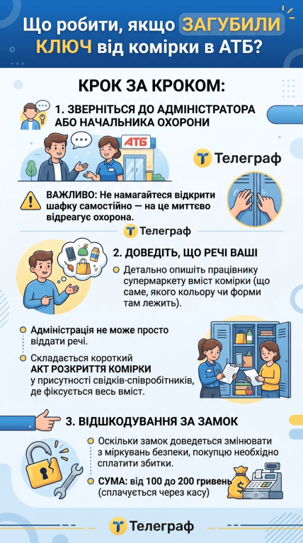 Что делать, если потеряли ключи от ячейки в АТБ, инфографика