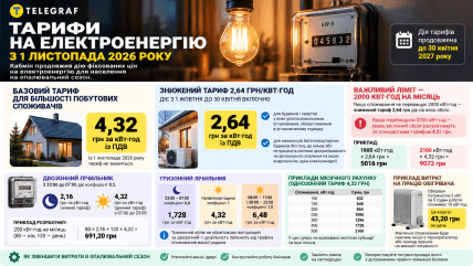 Тарифи на електроенергію. Інфографіка: ШІ "Телеграф"