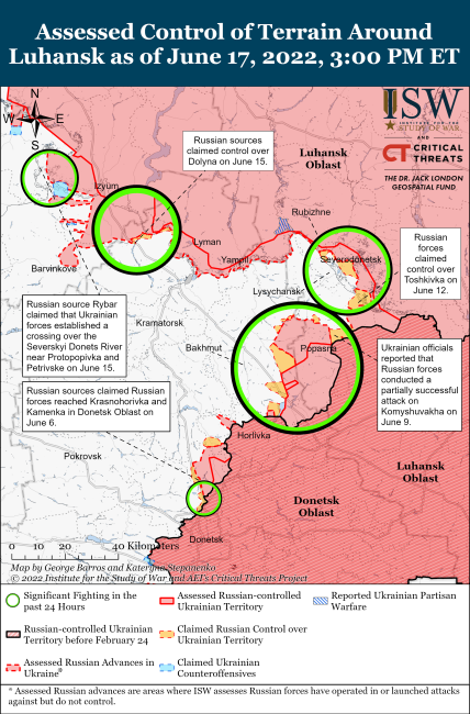 Карта бойових дій Донбас 18 червня 2022