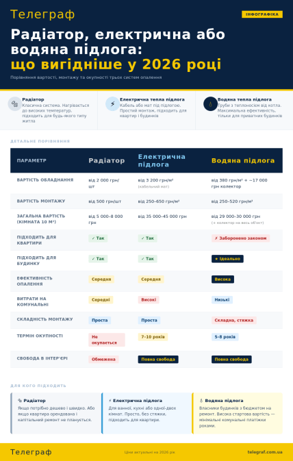 Что лучше: радиатор, водяной или электрический теплый пол