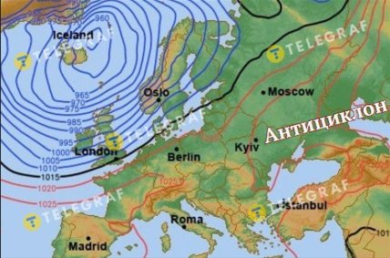 Карта синоптических процессов в Украине