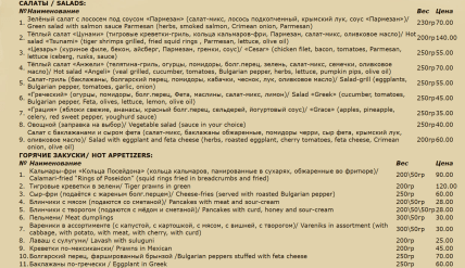 Меню кафе Алые Паруса в Одесі