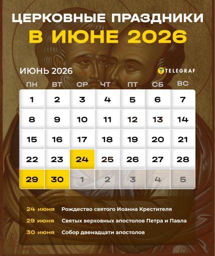 Церковные праздники в июне 2026