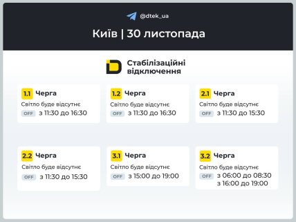 Графики отключений в Киеве 30 ноября