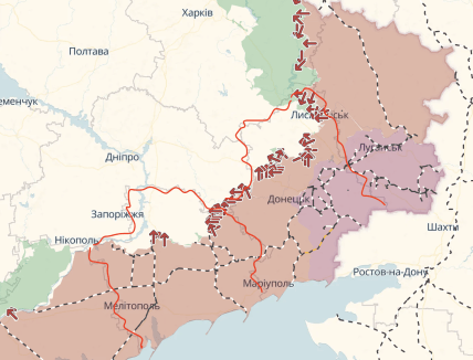 Запорожская и Донецкая области на карте