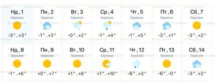Погода у Києві до 14 березня 2026