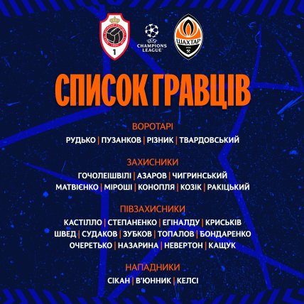 Список игроков Шахтера, которые могут сыграть против Антверпена
