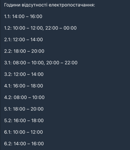 Графики отключений в Черкасской области 4 марта