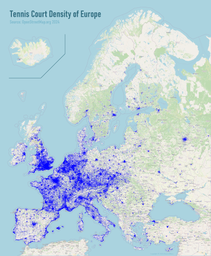 Карта теннисных кортов в Европе