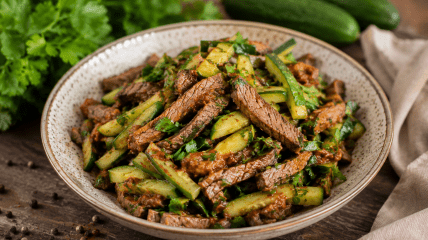 Салат с телятиной и огурцами