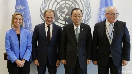 Могерини, Туск и Тиммерманс обсудили с Генсеком ООН ситуацию на Донбассе