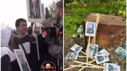 Після парадів у росії таблички з портретами "ветеранів" стали сміттям