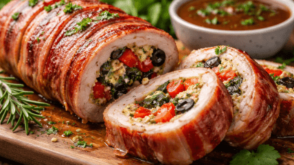 Рулет из свинины в беконе: эффектное блюдо для новогоднего стола (видео)