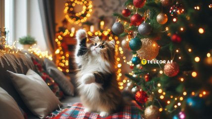 Кот играется в праздник