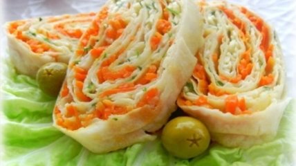 Рулет из лаваша с корейской морковью – кулинарный рецепт