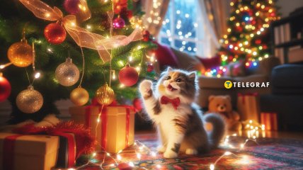 Кот играет с игрушкой