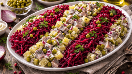 Салат со свеклой, сельдью и картофелем