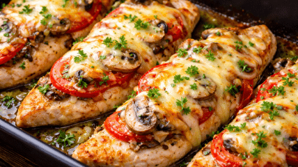 Сочная курочка под сырно-грибной шапочкой