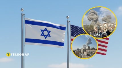 Флаги Израиля и США, Тегеран после атаки