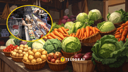 Овощи на прилавке в магазине