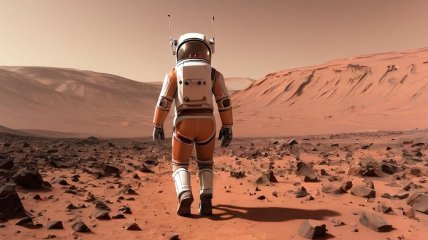 Человек гуляет на Марсе