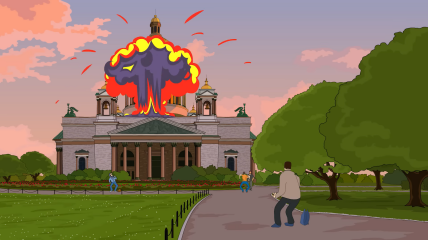 В мультфільмі ракета влучає в Ісакіївський собор