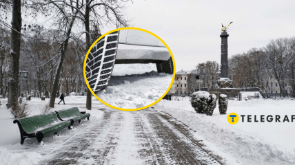 Заснеженная Полтава и шины авто на снегу