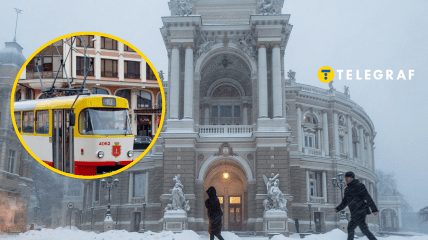 Зимняя Одесса и трамвай