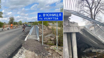 Мост через реку Вьюница на автодороге Р-67 Нежин - Прилуки до и после российского вторжения