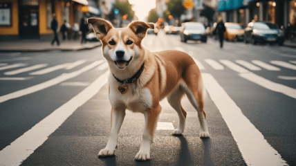 Собака посреди дороги