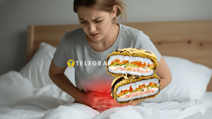 Женщина ела суши бургер