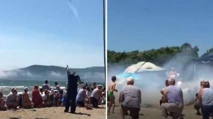В России матрос пришел на пляж и запустил в человека сигнальную ракету по случаю дня ВМФ (видео)