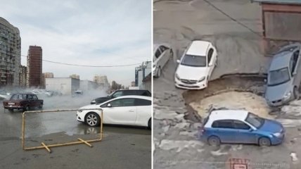 "Рідні болота": мережу насмішило відео, як кілька авто пішли під землю в Пітері