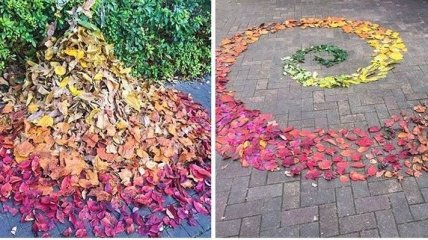 Произведения искусства из опавших листьев в Японии