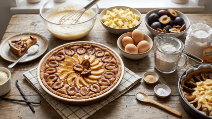 Шарлотка с яблоком и сливами