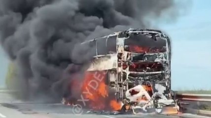 На трассе Одесса-Киев после ДТП загорелся автобус с пассажирами (видео)