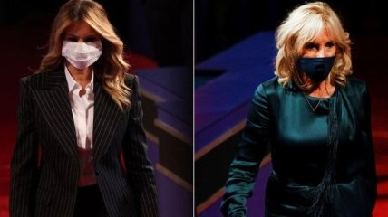 Черный костюм против платья с бахромой: в каких нарядах пришли на дебаты жены Байдена и Трампа
