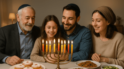Єврейська сім'я святкує Хануку