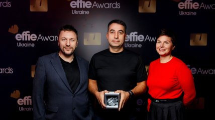 Effie Awards Ukraine 2024. Директор по маркетингу Favbet Евгений Яценко, директор по развитию Banda Agency Дмитрий Адабир, креативный директор Banda Agency Александра Дорогунцова