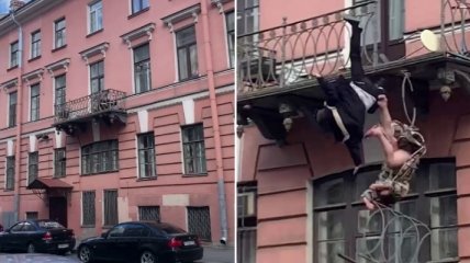 Мужчина и женщина устроили схватку и вывалились с балкона в Санкт-Петербурге (видео)