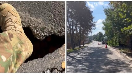 Під Києвом після першого ж дощу провалилась відремонтована дорога: відео очевидця