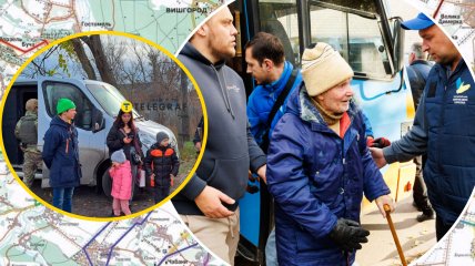 Дітей та літніх людей допомагають вивозити поліцейські та волонтери. Фото Колаж "Телеграфа"
