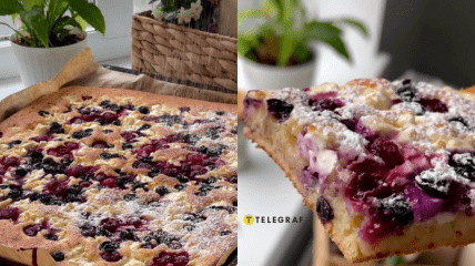 Пирог на кефире с творогом и ягодами