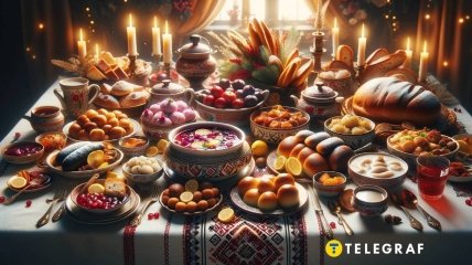 На Рождество украинские хозяйки готовят традиционные 12 постных блюд (изображение создано с помощью ИИ)